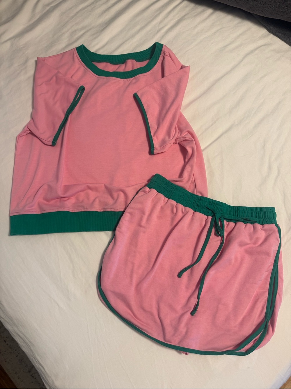 Women's Pink & Green Two-Tone - Short Sleeve Top & Skort